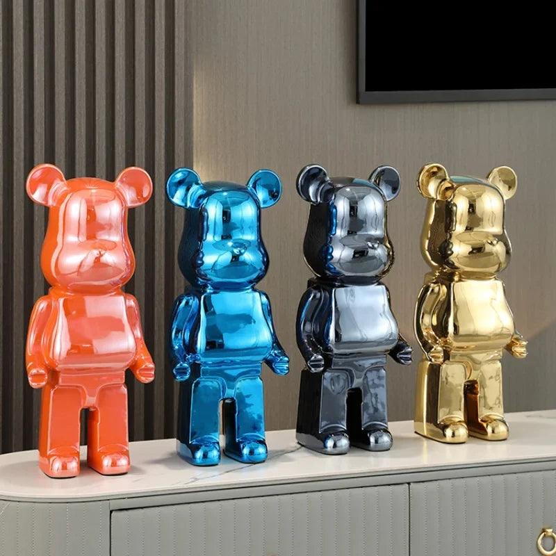 28cm Aesthetic Bear Figurine – Luxury Ceramic Plated Animal Sculpture - In home decor