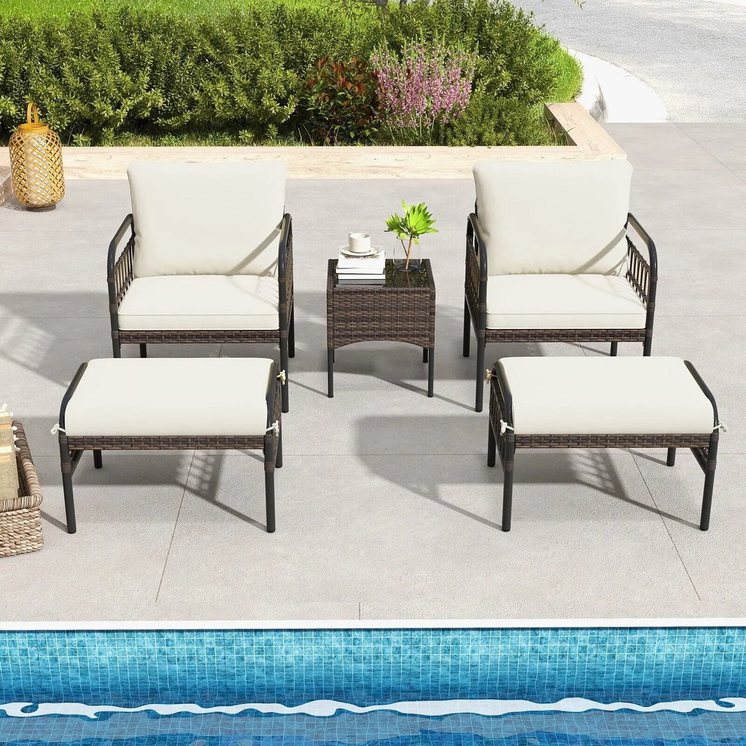 compact rattan garden furniture with footrests