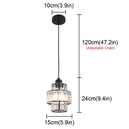 Pendant light with dimensions labeled on a white background