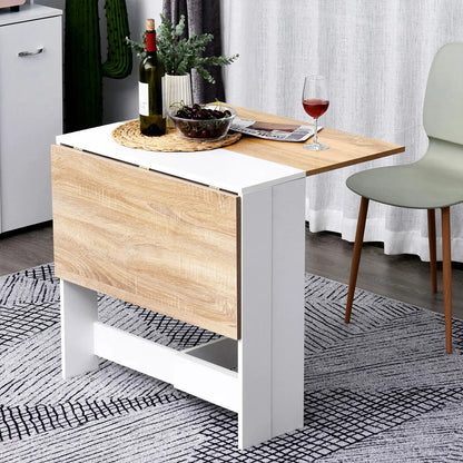 Compact dining table fully expanded for 6 people.
