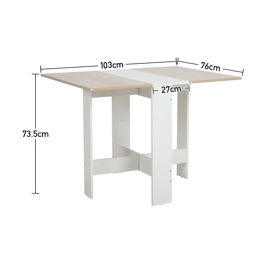 Particleboard dining table with melamine-coated top.