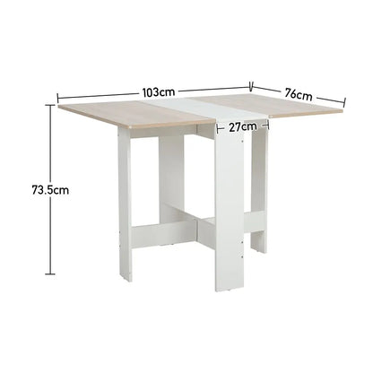 Particleboard dining table with melamine-coated top.