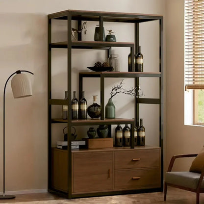 Modern and Minimalist Steel and Wood Partition Storage Combination