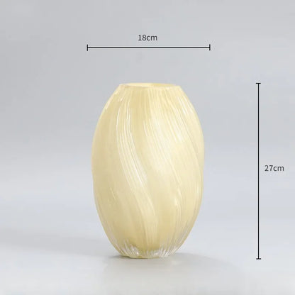 Beige vase with dimensions on a gray background