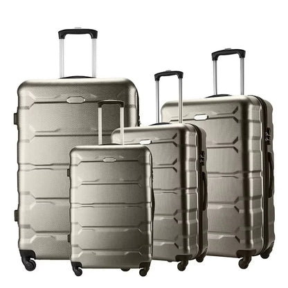 2025 lightweight 4-piece luggage set in ABS+PC material with spinner wheels.