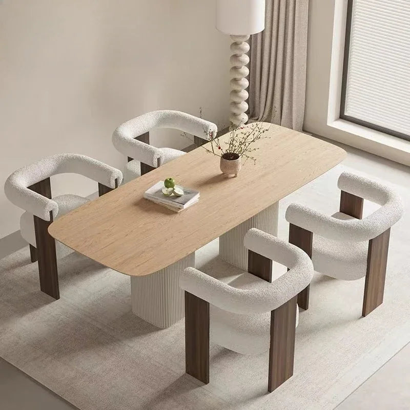 Luxury lambskin dining chair, solid wood frame, modern design for elegant UK homes.