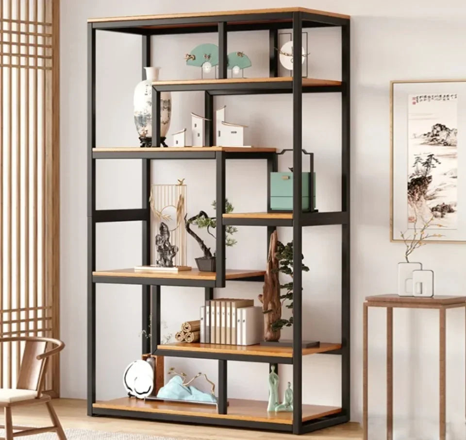 Modern and Minimalist Steel and Wood Partition Storage Combination