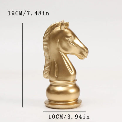 Gold chess piece with dimensions on a white background