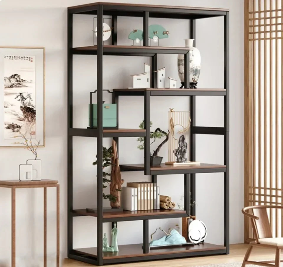 Modern and Minimalist Steel and Wood Partition Storage Combination