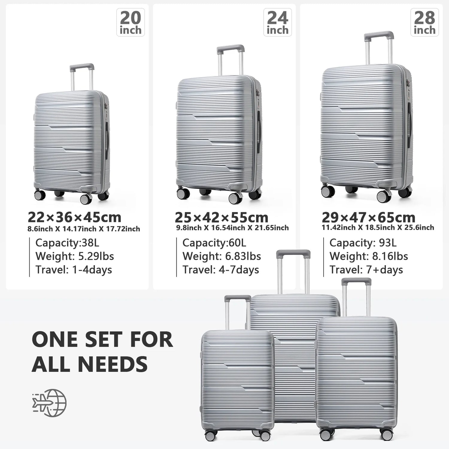 3PCS Luggage Travel Suitcase Sets