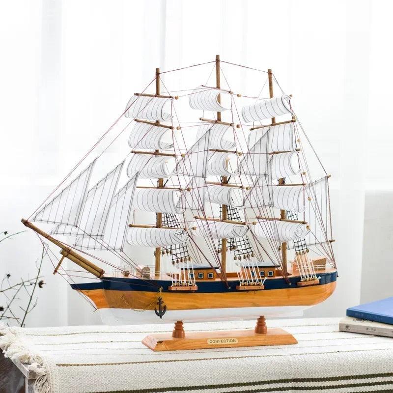 Pre-assembled maritime sailing ship model for mantle decor