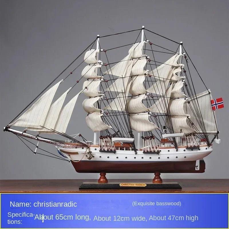 Fully assembled wooden ship model for maritime enthusiasts