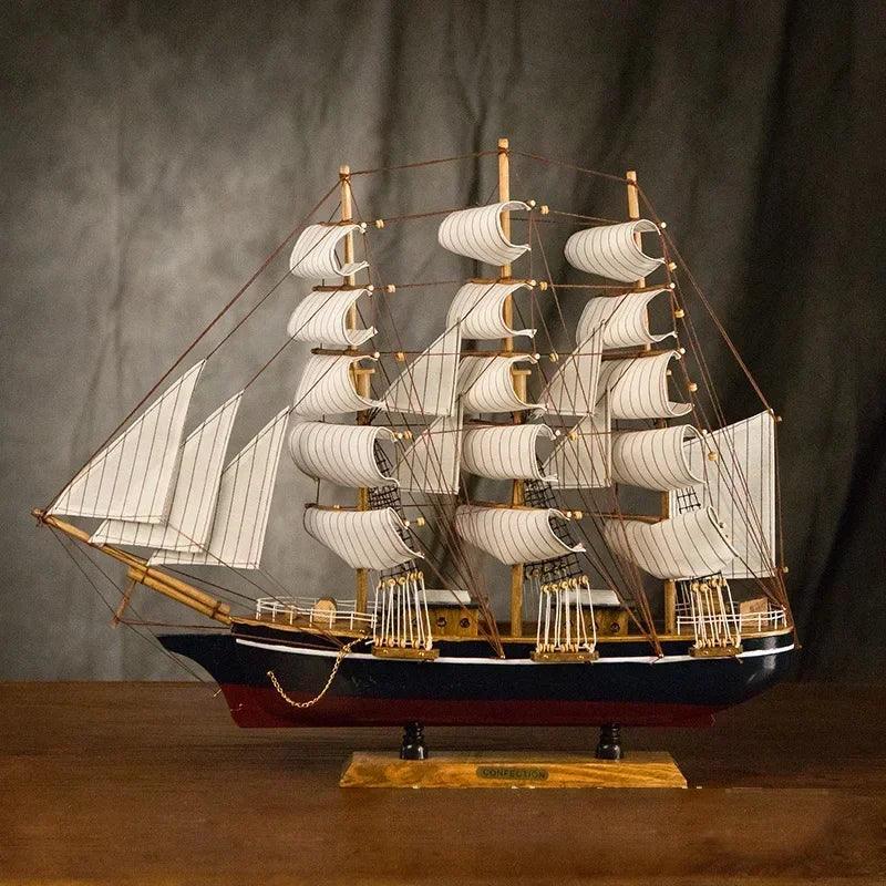 Nautical-themed wooden sailing ship with historical design