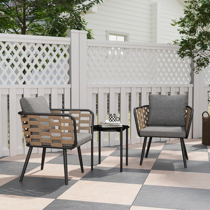 3-Piece Rattan Bistro Set with Cushions &amp; Glass Table