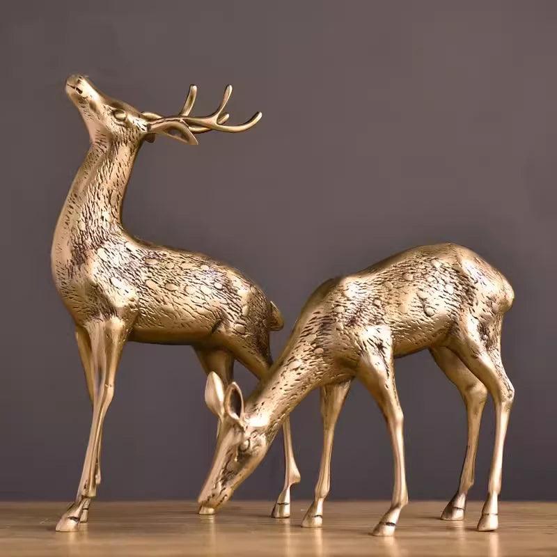 Pure Copper Brass Deer Decorative Crafts – Light Luxury Living Room Brass Deer Ornament - In home decor