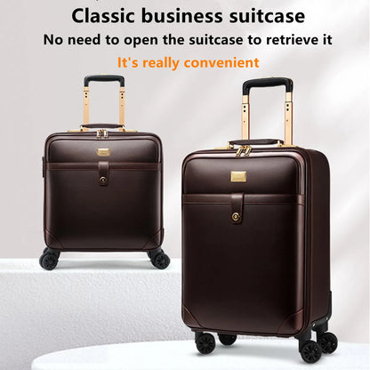 16-inch horizontal rolling luggage with PU material and silent wheels.