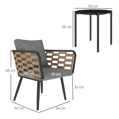 3-Piece Rattan Bistro Set with Cushions &amp; Glass Table