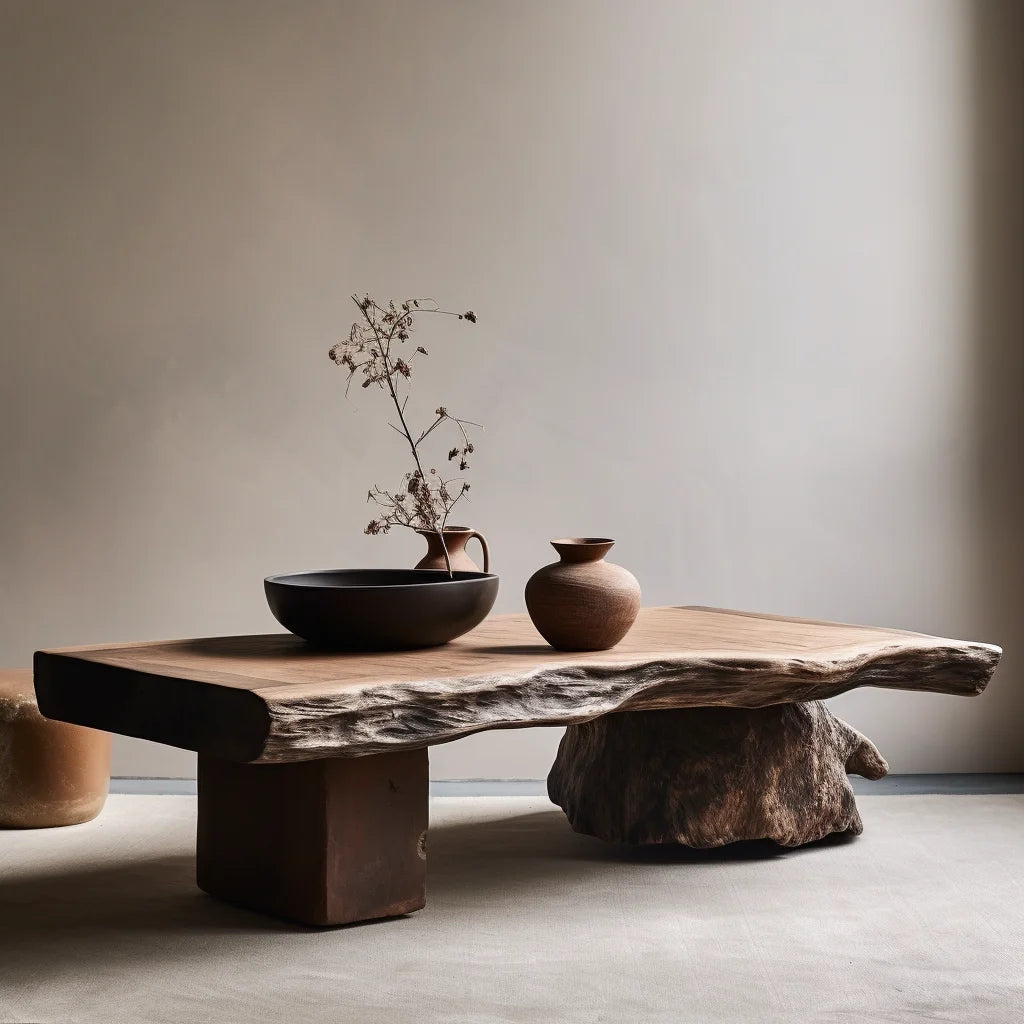Wabi Stillwind Wood Coffee Table  Solid Antique Modern Living Room Décor