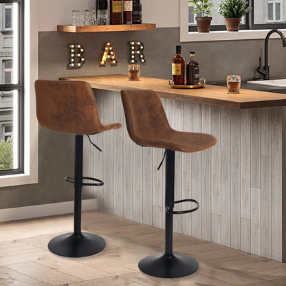 Adjustable leather bar stool with pipe-style frame