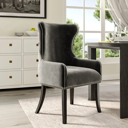 Versatile studded dining chair in a modern UK dining room.
