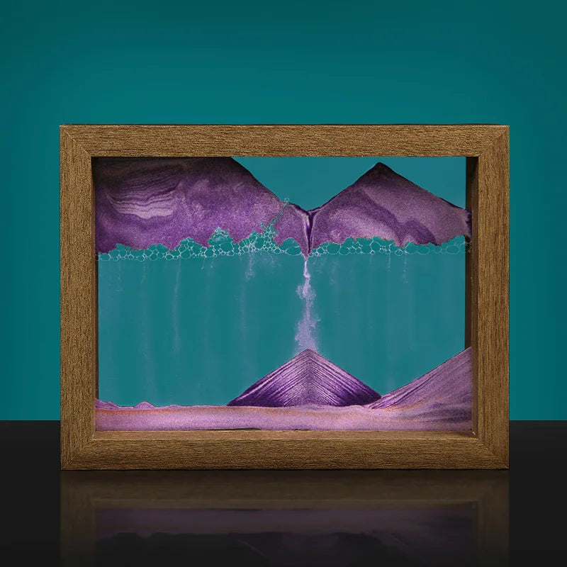 Framed artwork with a purple and teal abstract design on a teal background