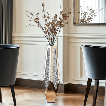 Tall floor mirror vase with crushed diamond detail