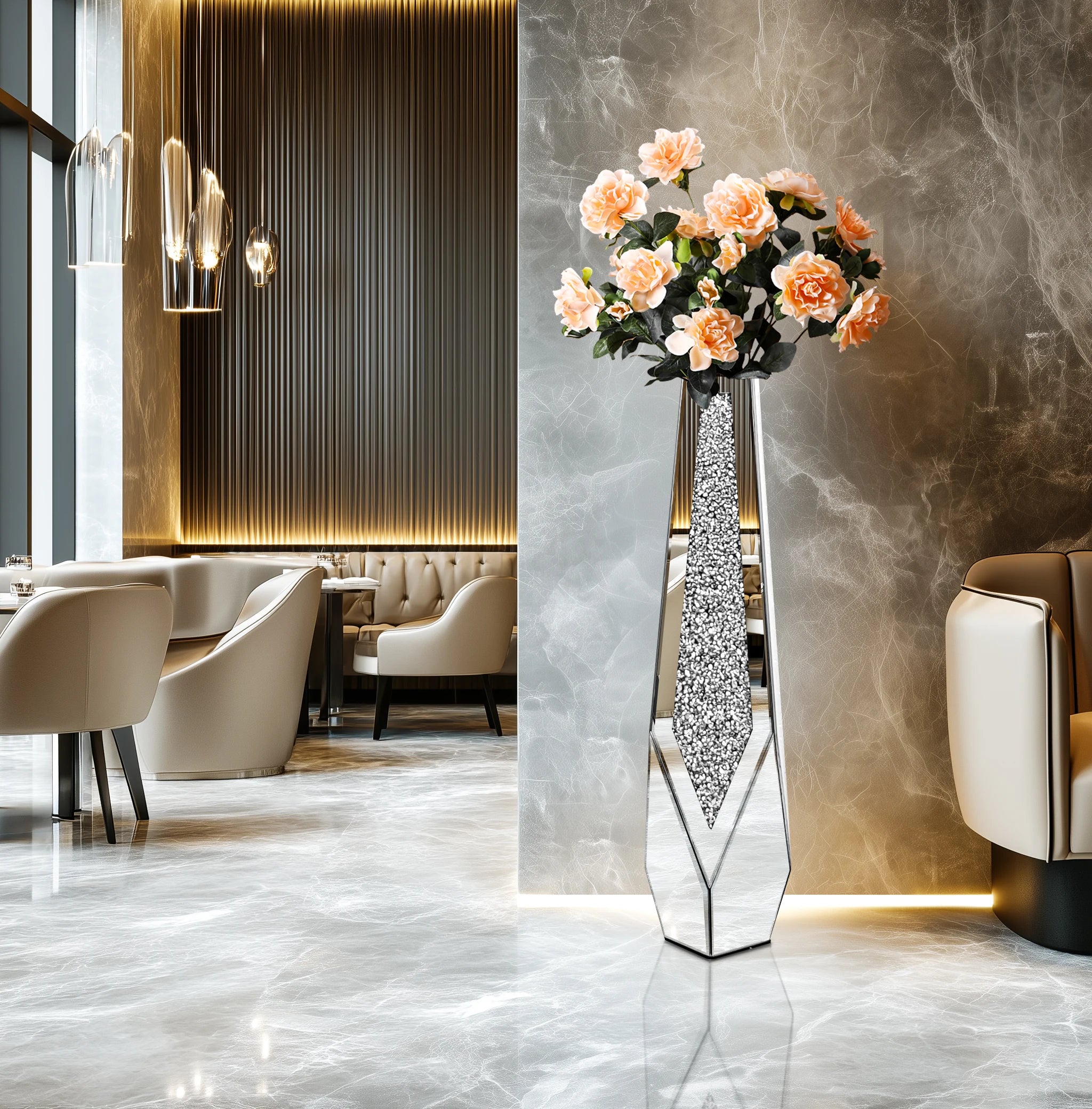 Decorative vase with flowers in a modern interior setting