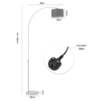 Floor lamp with measurements on a white background