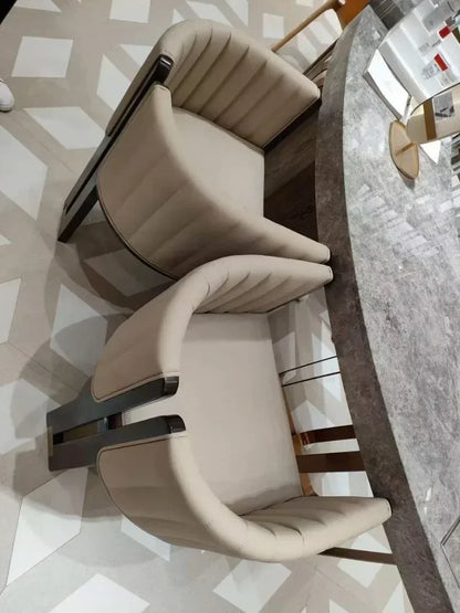 Luxury Solid Wood Fabric Dining Chair, natural wood finish.