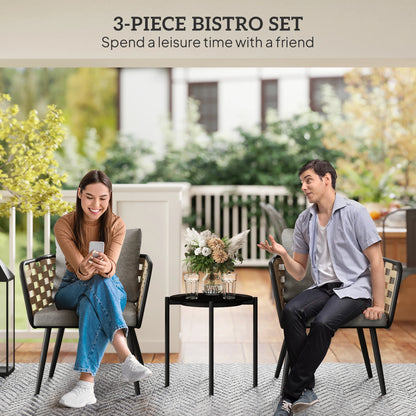 3-Piece Rattan Bistro Set with Cushions &amp; Glass Table