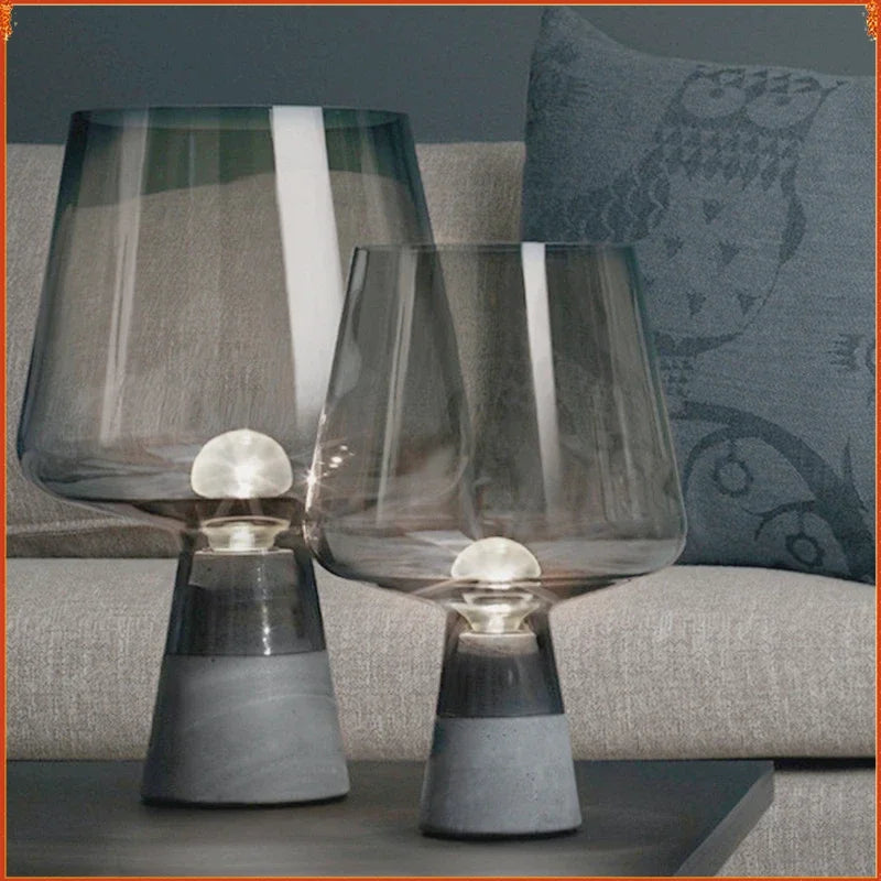 Modern cement and glass table lamp for bedside decor