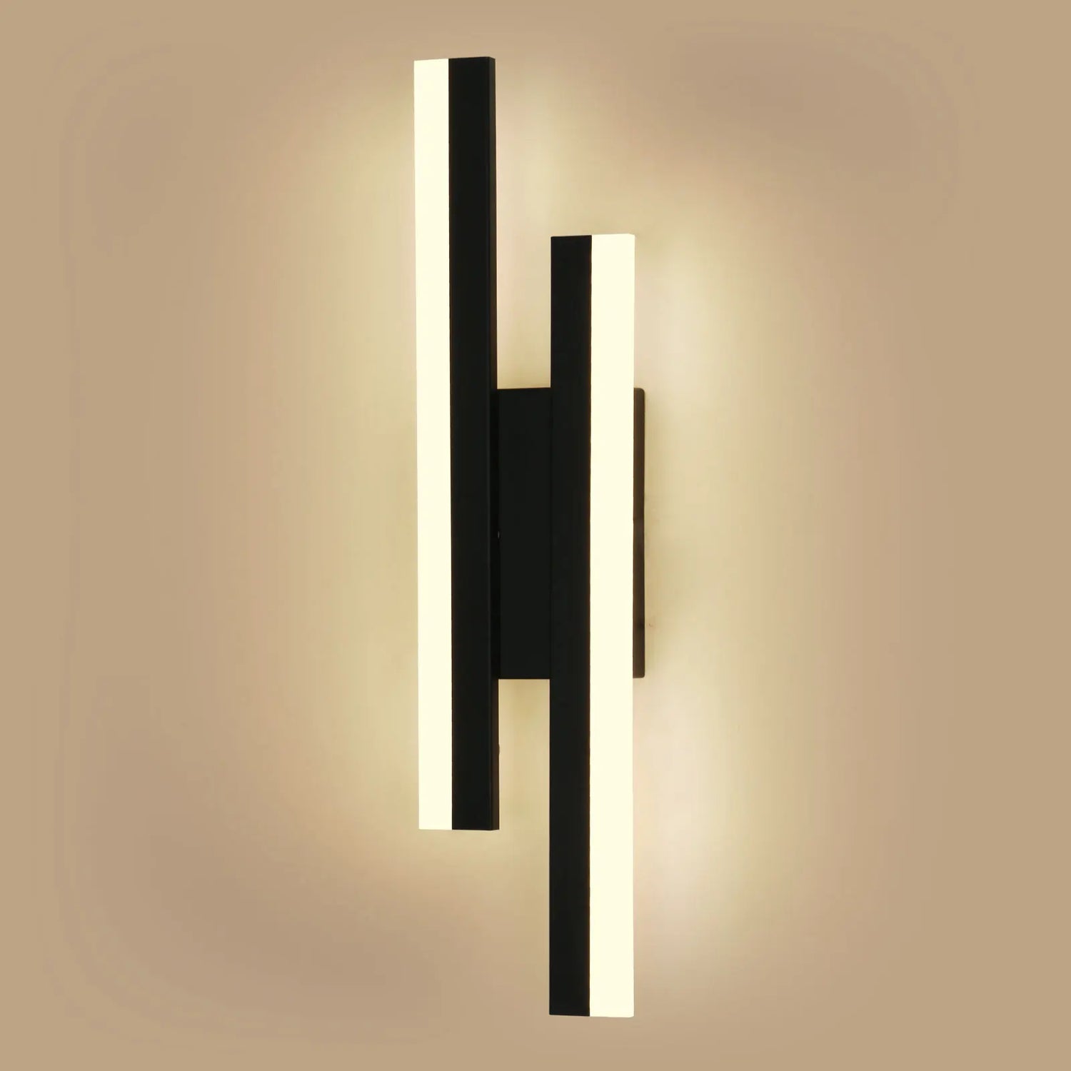 Modern wall lamp with black and white design on a beige background