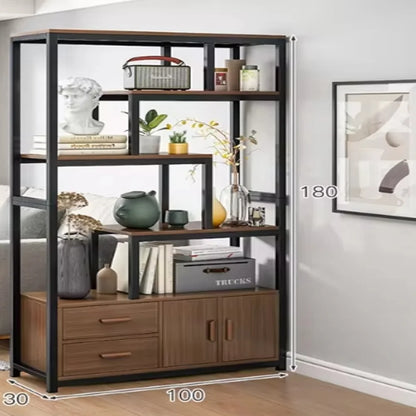 Modern and Minimalist Steel and Wood Partition Storage Combination