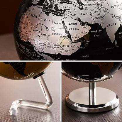 Globe with a detailed map of the world on a wooden surface