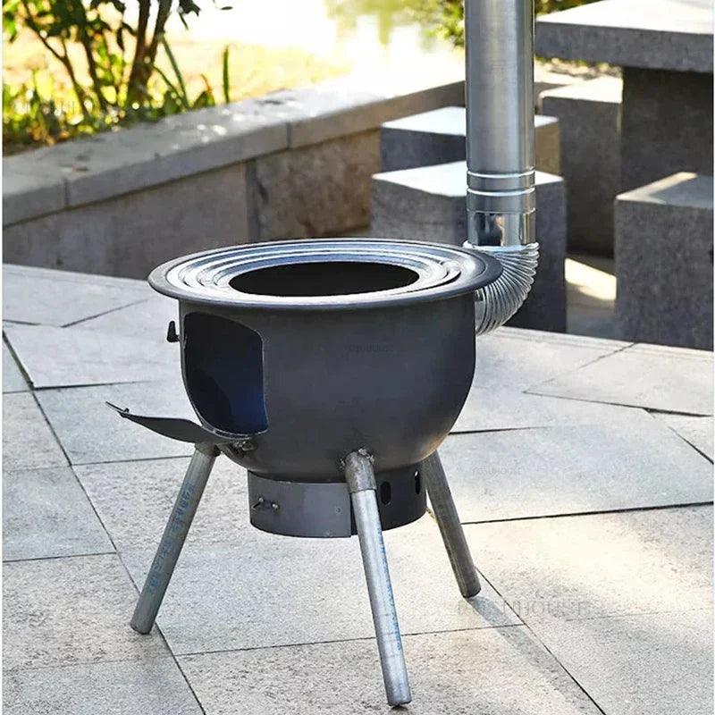 Wood-burning fire pit stove for backyard and camping use