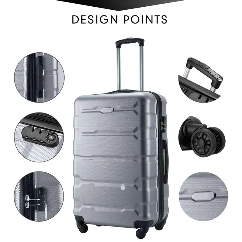 Spinner wheels on the large-capacity suitcase for smooth mobility.