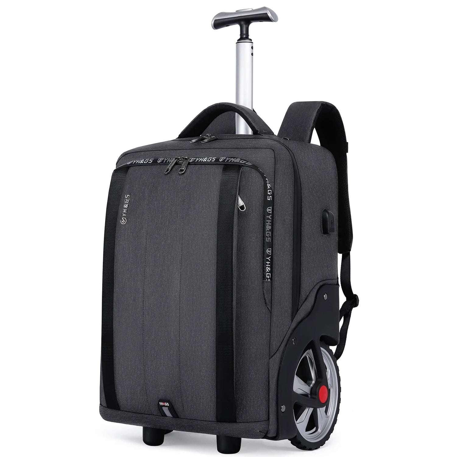 Versatile use as trolley, backpack, or handheld bag shown with RUCYEN luggage.