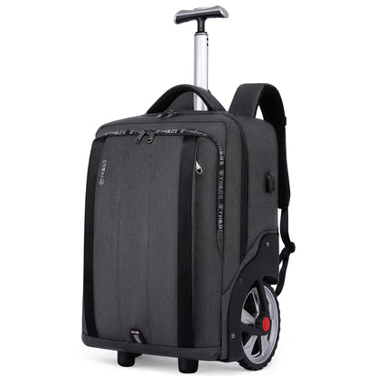 Versatile use as trolley, backpack, or handheld bag shown with RUCYEN luggage.