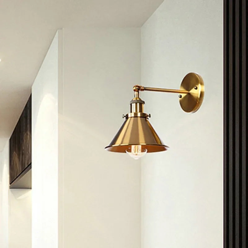 Vintage gold loft style wall lamp for industrial decor