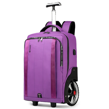 Versatile use as trolley, backpack, or handheld bag shown with RUCYEN luggage.