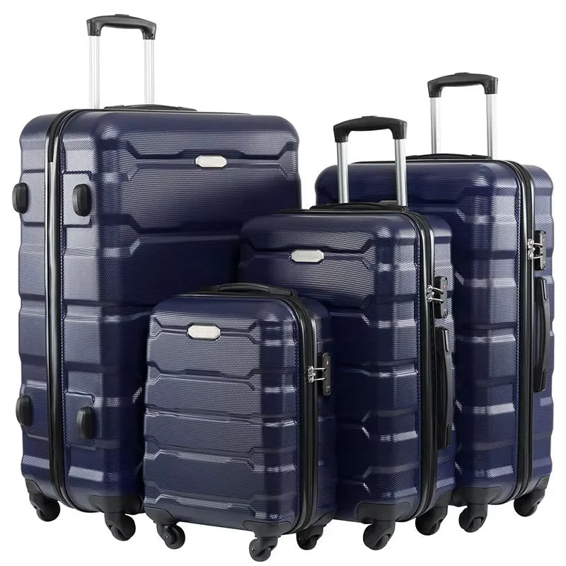 2025 lightweight 4-piece luggage set in ABS+PC material with spinner wheels.