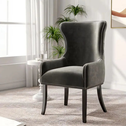 Luxurious coffee velvet upholstery detail, comfortable dining chair.