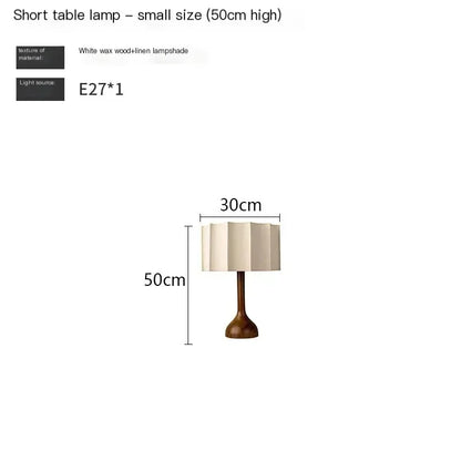 Short table lamp with dimensions on a white background