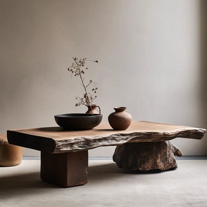 Wabi Stillwind Wood Coffee Table  Solid Antique Modern Living Room Décor