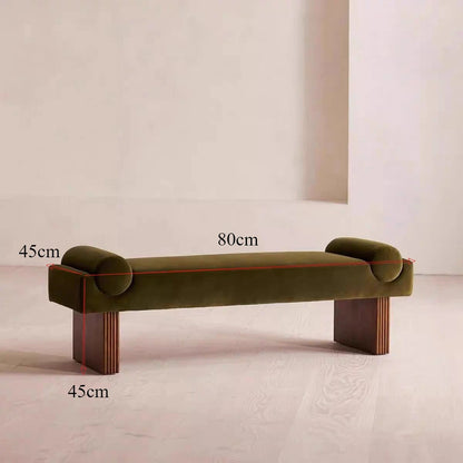 Green bench with dimensions marked on a plain background