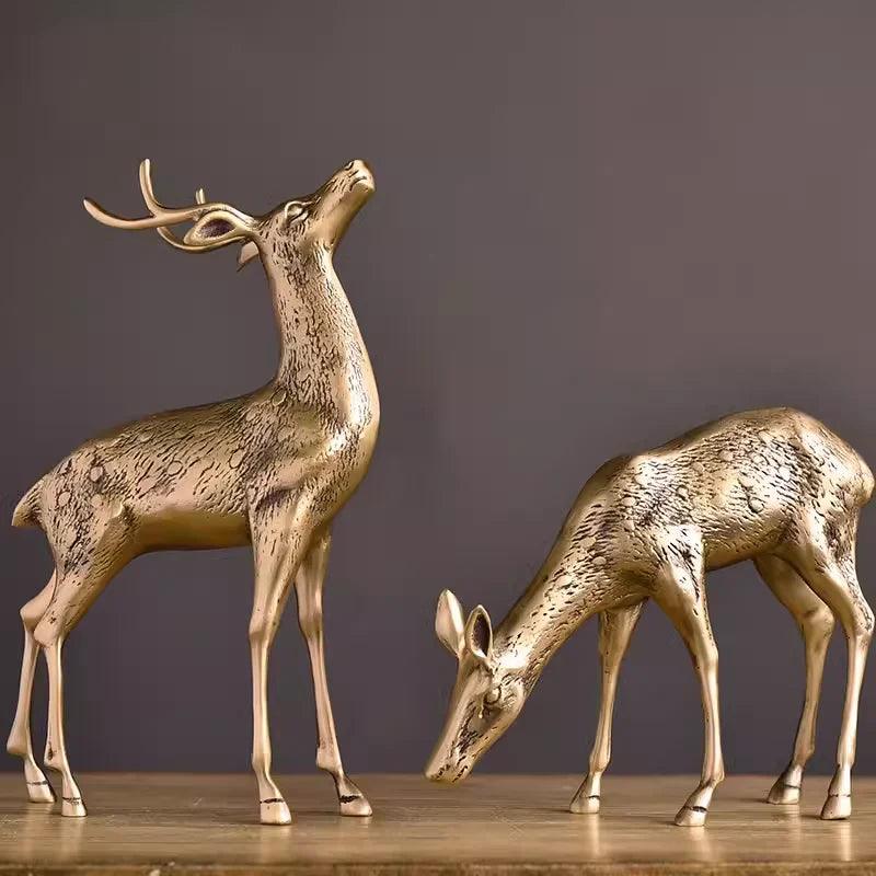 Pure Copper Brass Deer Decorative Crafts – Light Luxury Living Room Brass Deer Ornament - In home decor