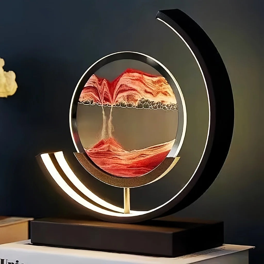"Minimalist sand art lamp for bedroom nightstand décor with soft LED lighting"