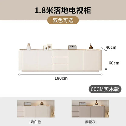 minimalist TV stand with shelves and drawers
