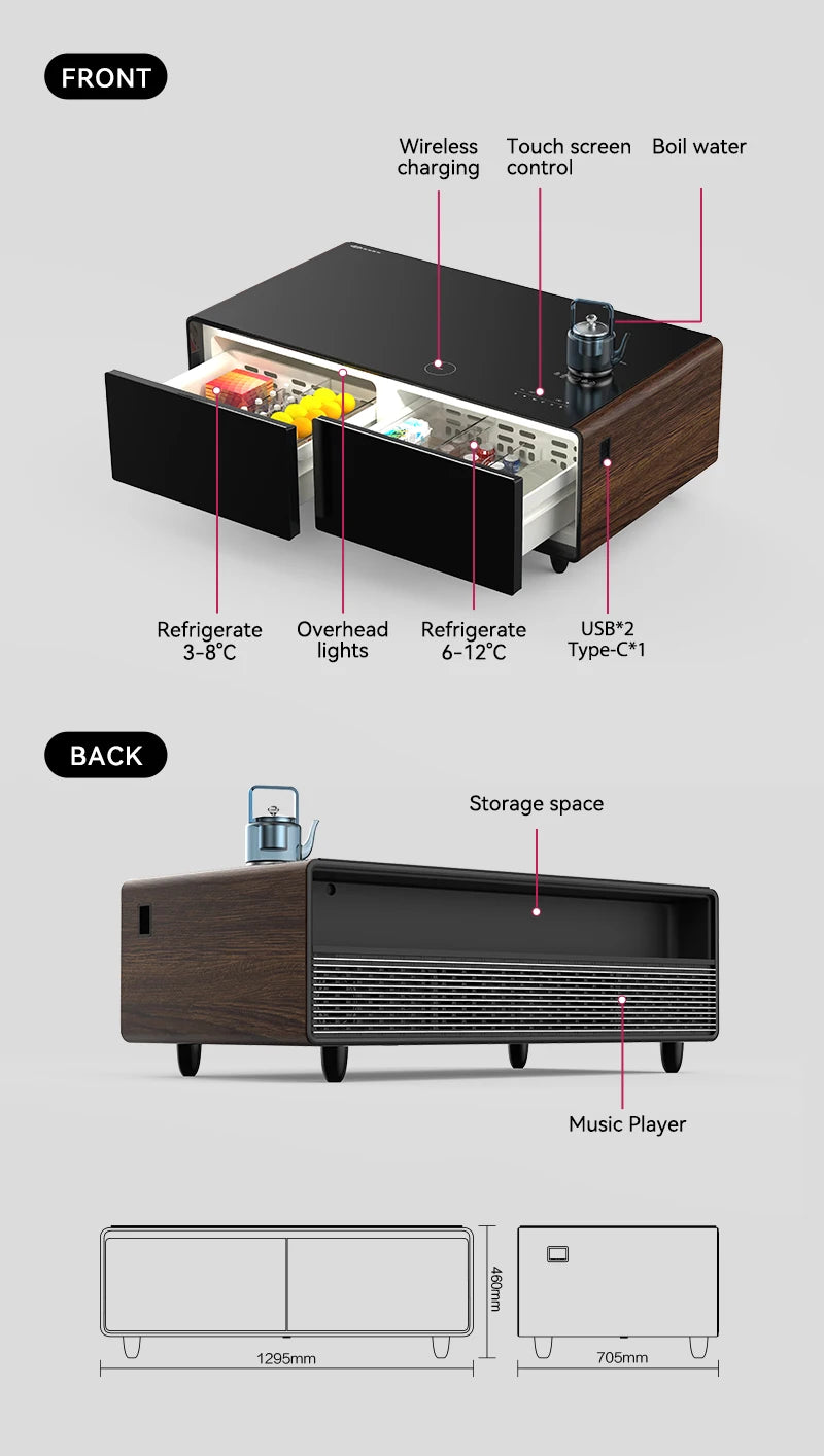 Smart Coffee Table with Dual Refrigerated Drawers