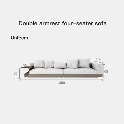 Measurement chart of a double armrest four-seater sofa with dimensions in centimeters.